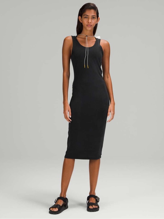 lululemon athletica Dresses & Skirts - Lululemon Black Fitted Midi Dress with Ribbed Stretch Accent